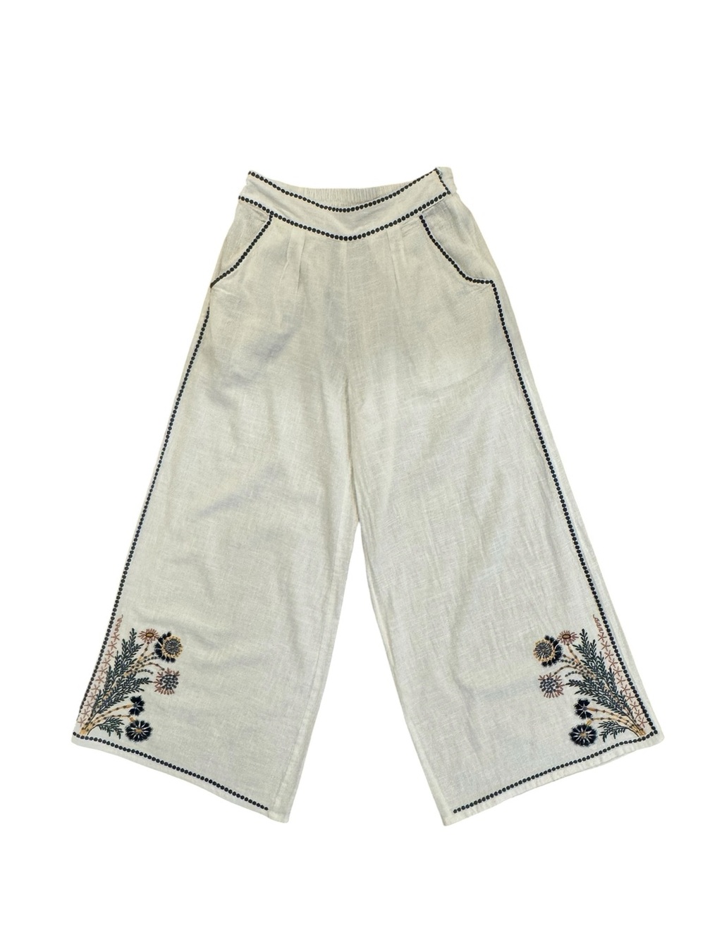 POL Floral Embroidered Cotton Straight Woven Pants Size Small